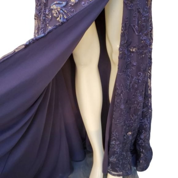 LUXURY ONE SHOULDER NAVY SEQUIN MAXI DRESS SZ S - Picture 15 of 16